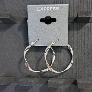 Express Twisted Silver Tone Hoop Earrings Classic Minimalist Design